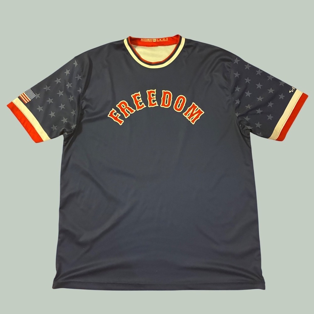 Boombah Freedom Jersey Mens 2XL Navy Blue Stars Stripes USA Flag Baseball Shirt